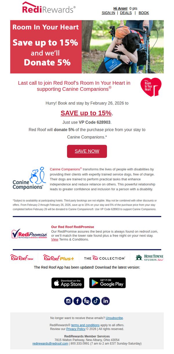 6. Red Roof : Limited Time: Do Good and Save Big