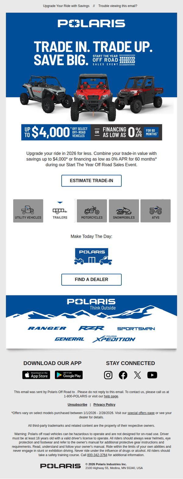 10. Polaris: Stack & Save - Up To $4,000 Off + Trade-In