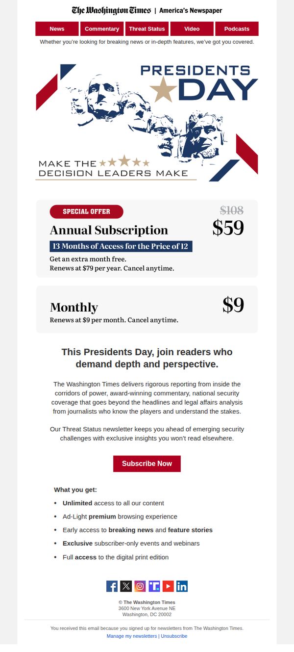 9. The Washington Times: Act Fast: $59 Digital Subscription Sale Ends Today