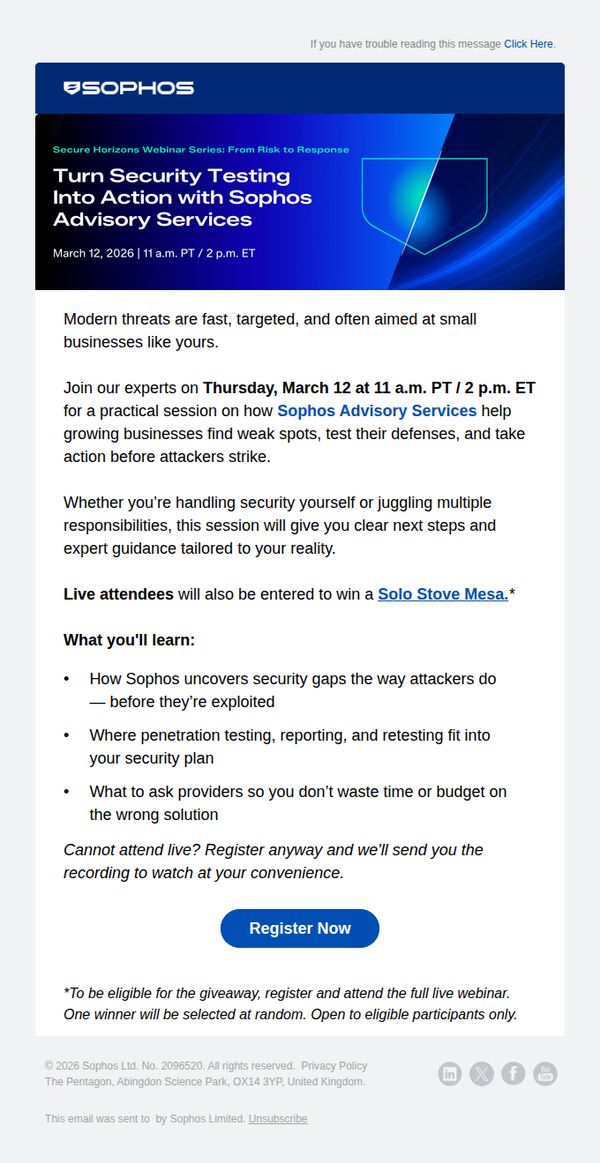 8. Sophos: Cybersecurity Testing Made Simple for Small Teams