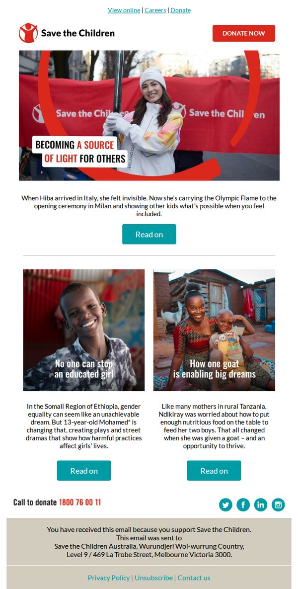 7. Save the Children - AU : eNews: When you believe in yourself you can become a light for others.