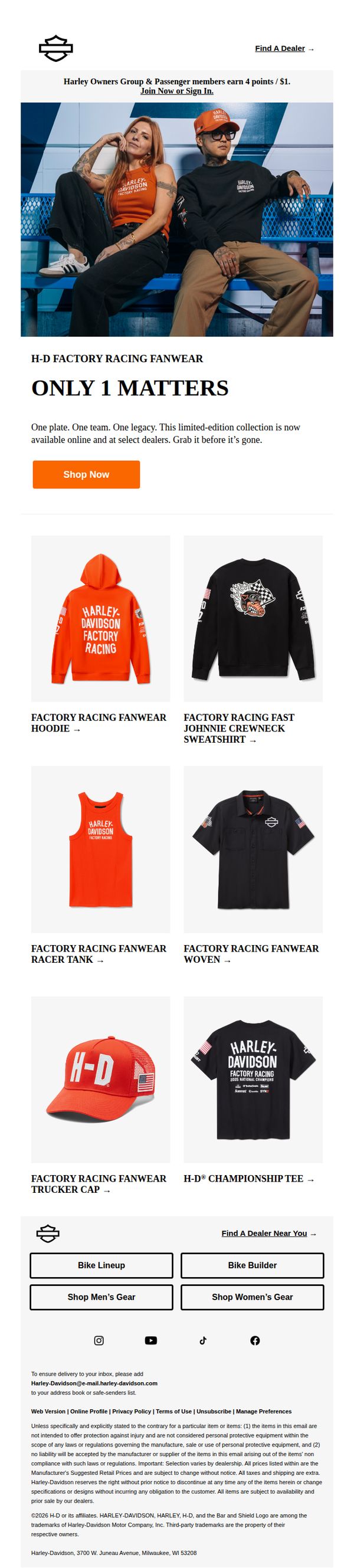 6. Get your new Factory Racing fanwear