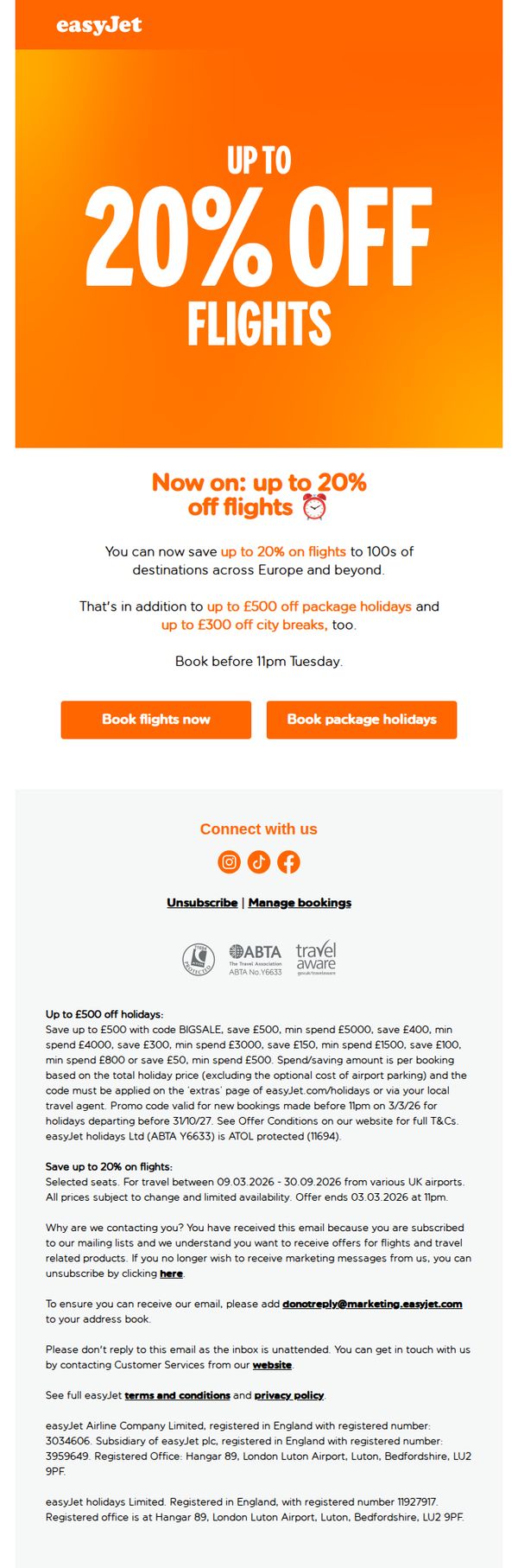 8. easyJet: Now on: up to 20% off flights ⏰