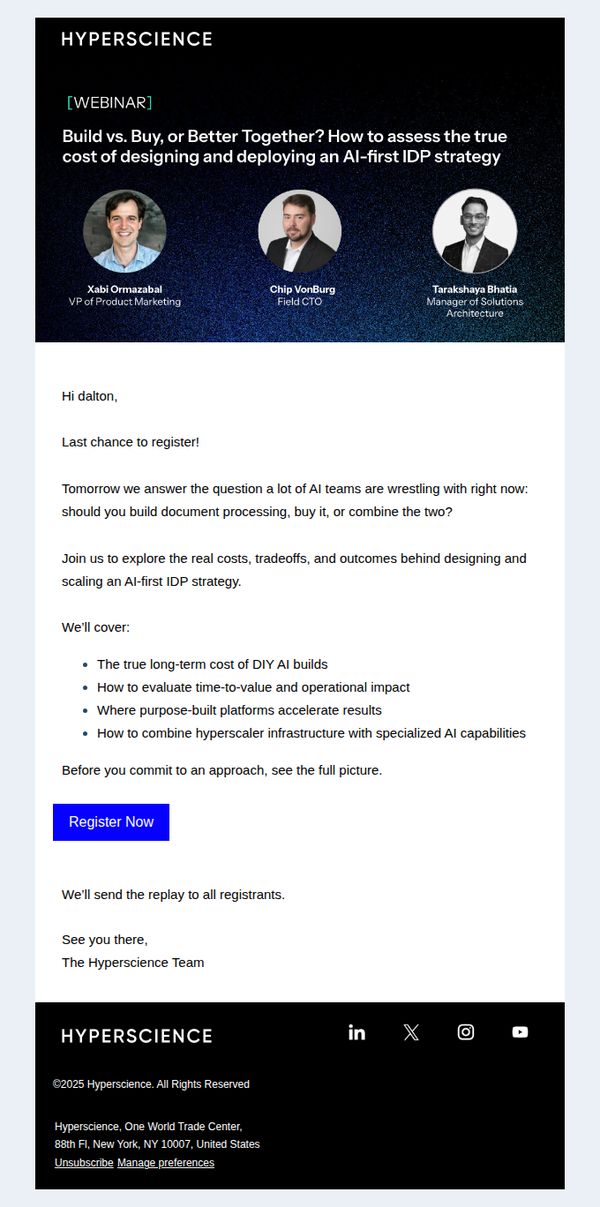 6. Hyperscience: Last Call: Build vs. Buy Webinar Tomorrow 