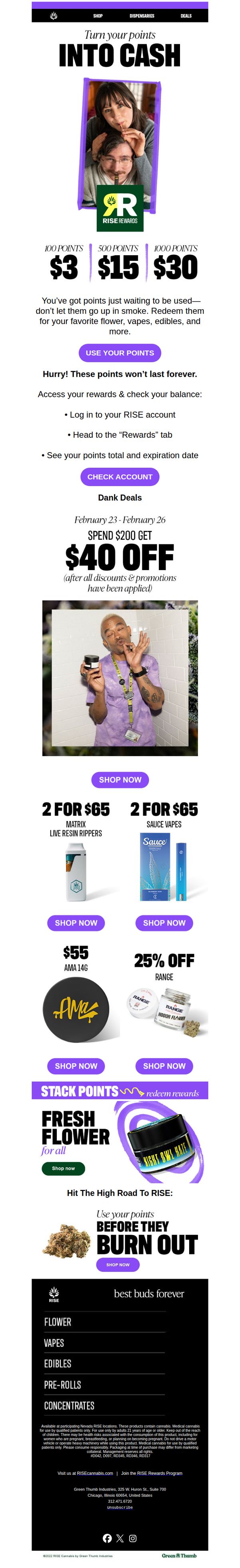 10. RISE Dispensaries: Cash in your points on cannabis