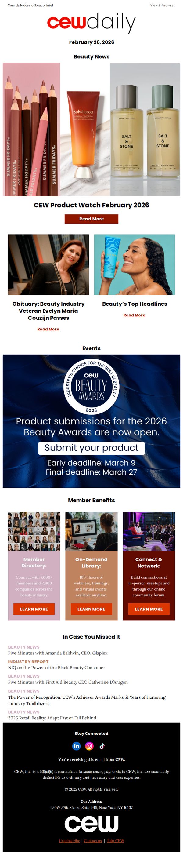 6. Top Headlines: Remembering Evelyn Maria Couzijn; CEW Product Watch February 2026