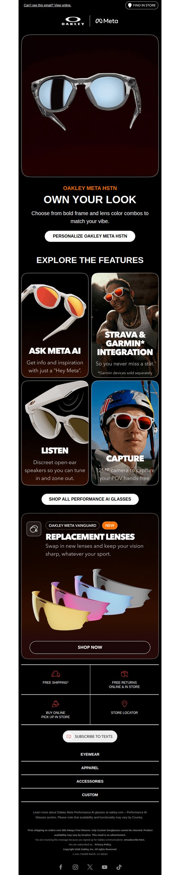 8. Oakley: Did You Know You Can Personalize Your Performance AI Glasses?