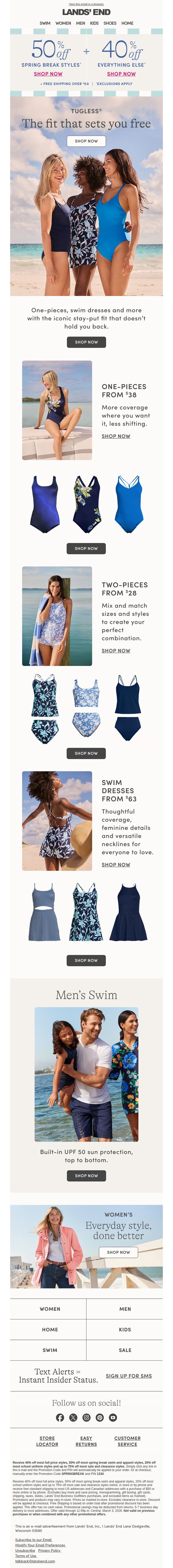 8. Lands' End: Starts today: 50% off spring break styles!