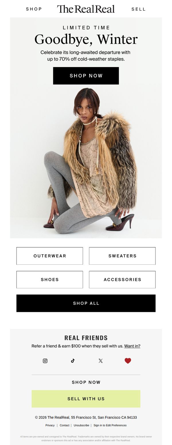 6. The RealReal : Up to 70% off (bye, winter!)