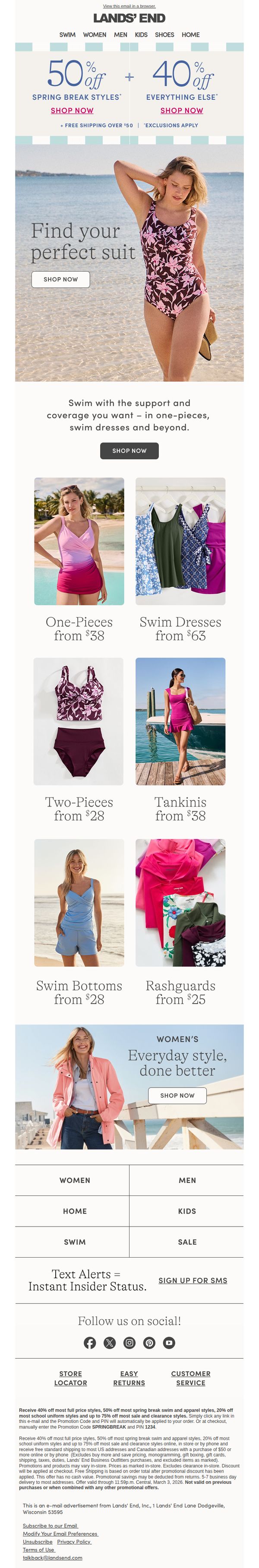 6. Lands' End: 50% off getaway-ready swim!