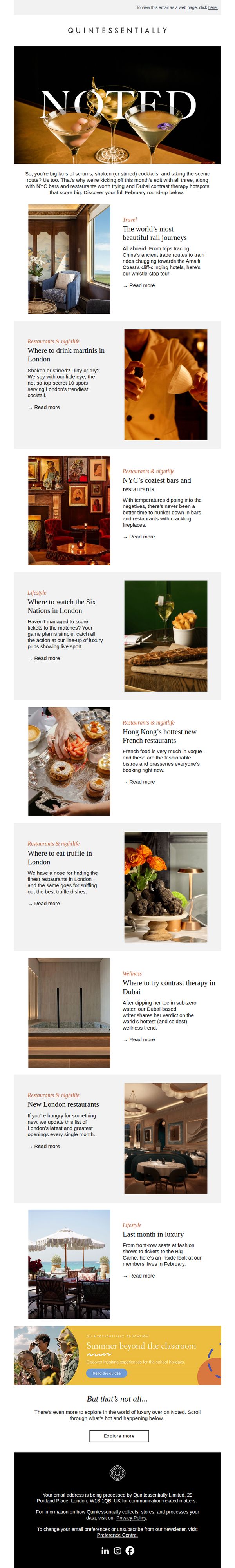 10. Quintessentially: Six Nations, London martinis & the world’s best train journeys.