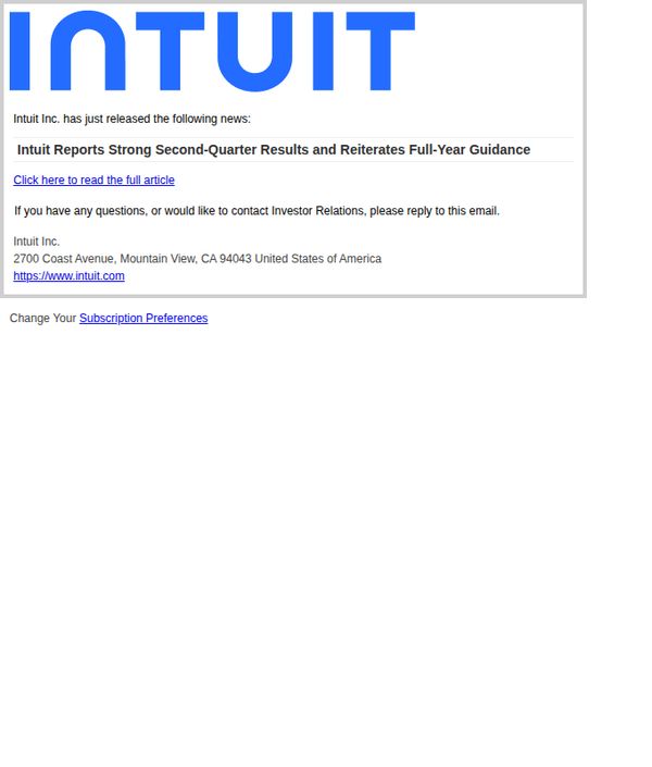 8. Intuit Reports Strong Second-Quarter Results and Reiterates Full-Year Guidance