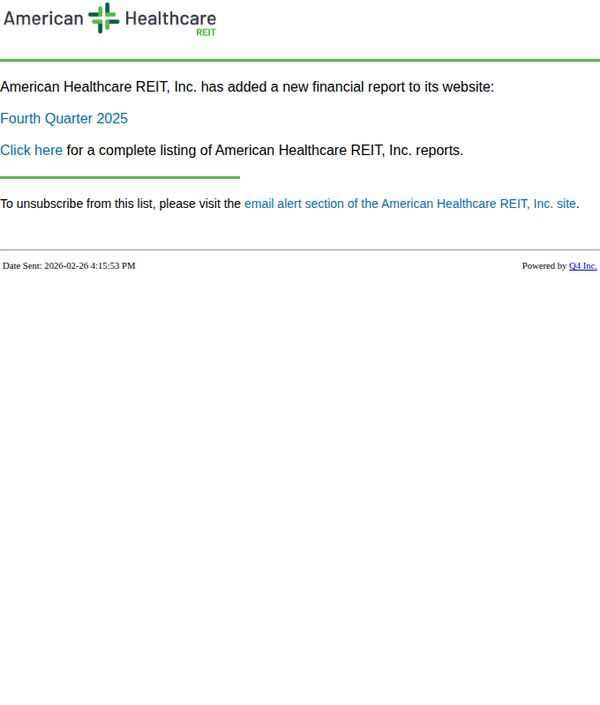 7. American Healthcare REIT: American Healthcare - Fourth Quarter 2025