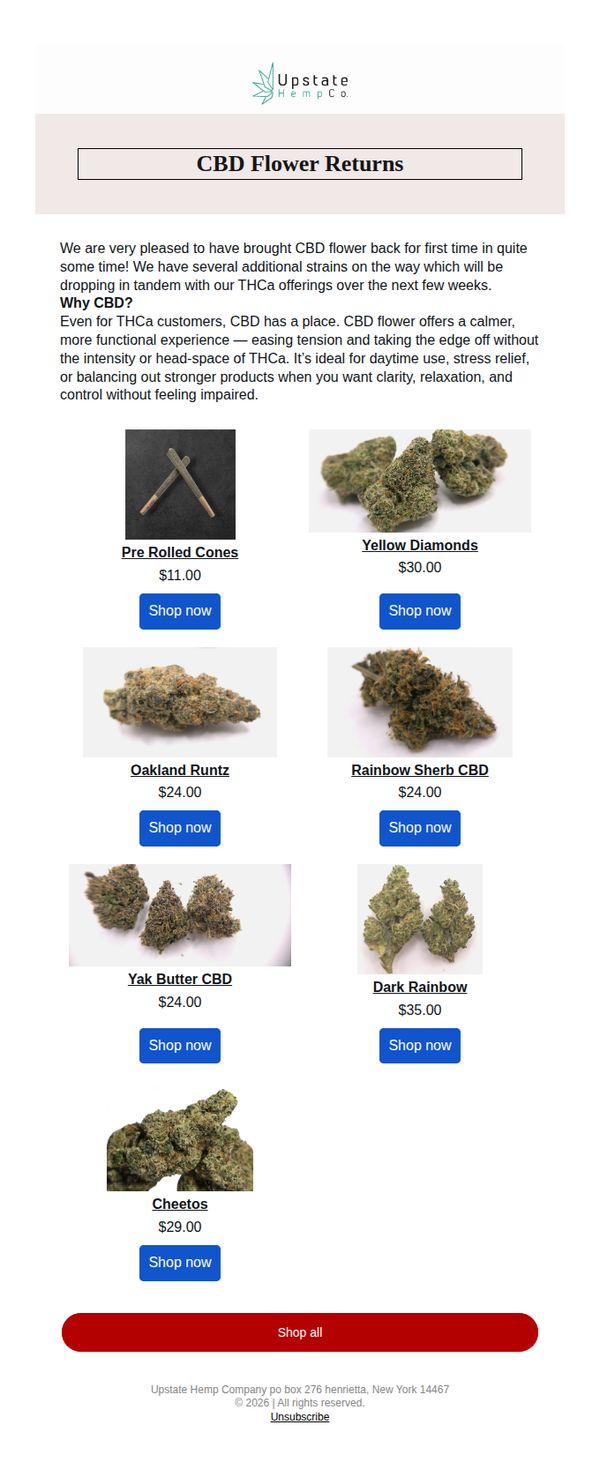 9. Upstate Hemp: CBD Flower Returns + So much more!