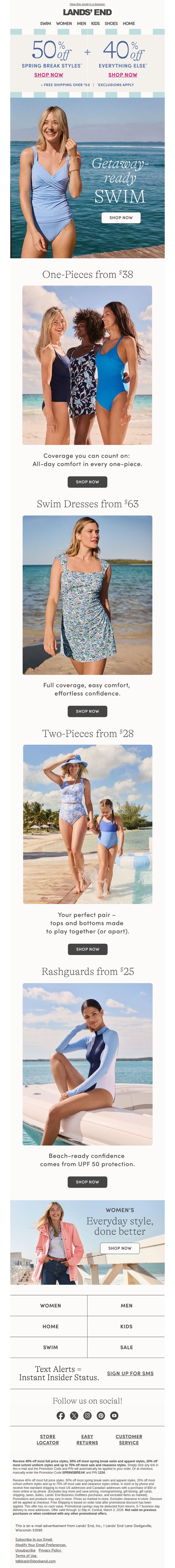 7. Lands' End: Get 50% off swim & more, just in time for spring break!