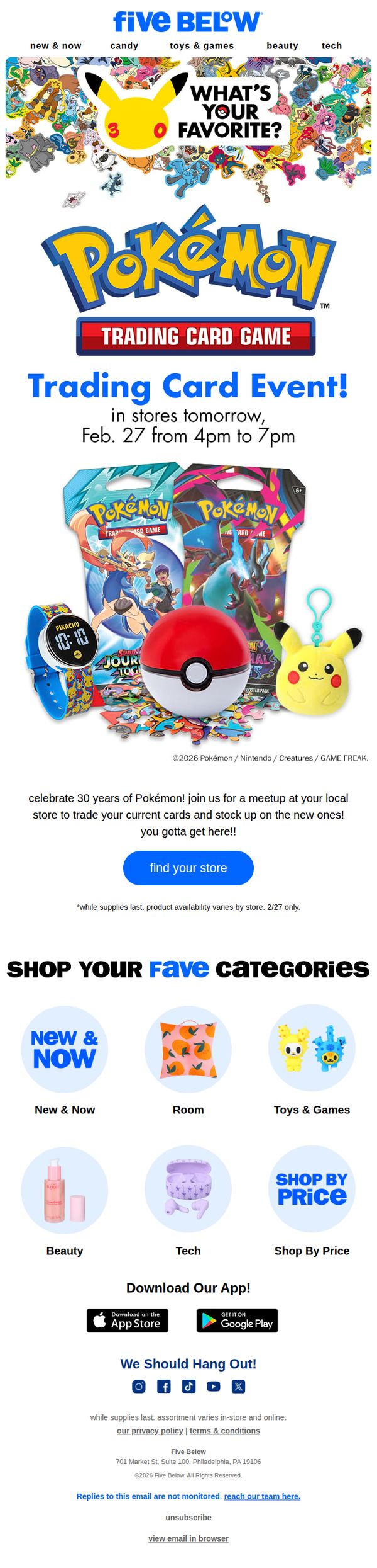 6. Five Below: TOMORROW is the BIG Pokémon Trading Card Event!