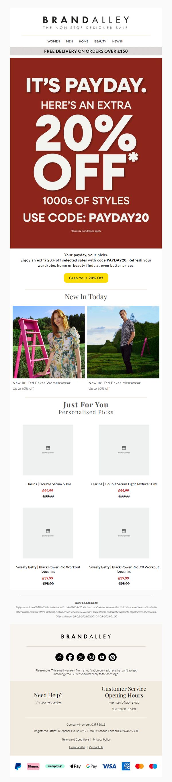 6. BrandAlley: Payday Savings Continues | Plus up to 60% off New Ted Baker For Him & Her