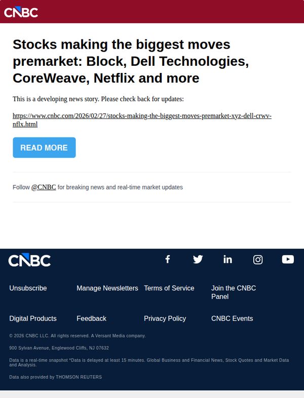 9. Stocks making the biggest moves premarket: Block, Dell Technologies, CoreWeave, Netflix and more