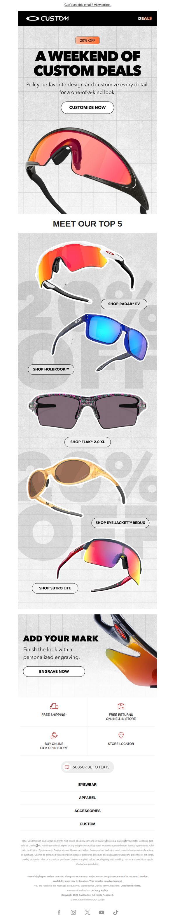 7. Oakley: 20% Off Custom Shades
