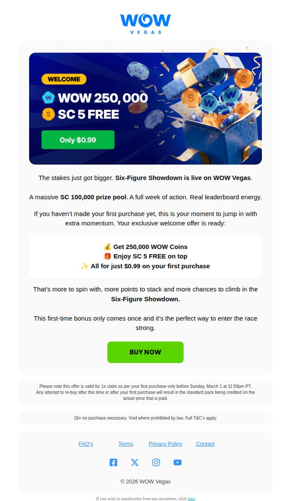 6. Your First WOW Deal: $0.99, 400% EXTRA Coins