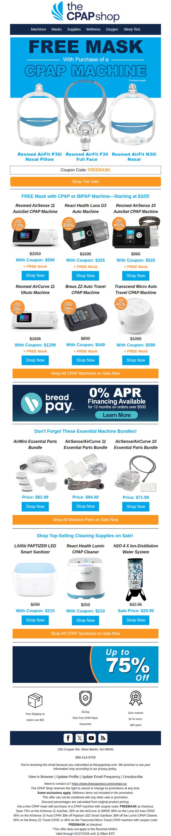 7. The CPAP Shop: Today! 🎁 FREE Mask with Machine Purchase (Code: FREEMASK)