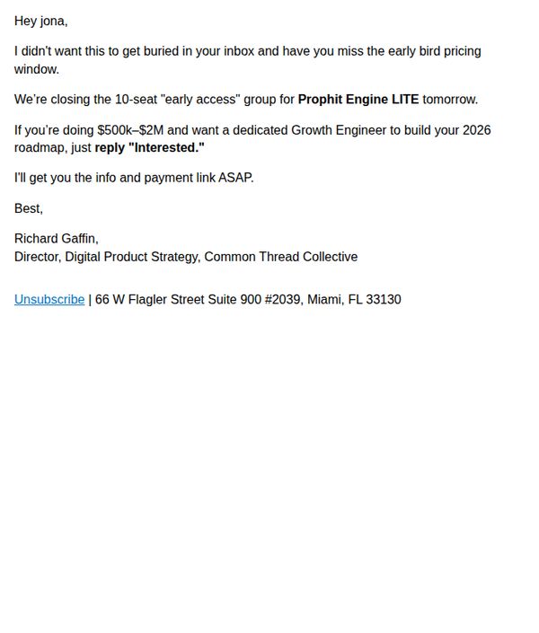 10. Prophit Engine LITE early bird ends in 24 hours