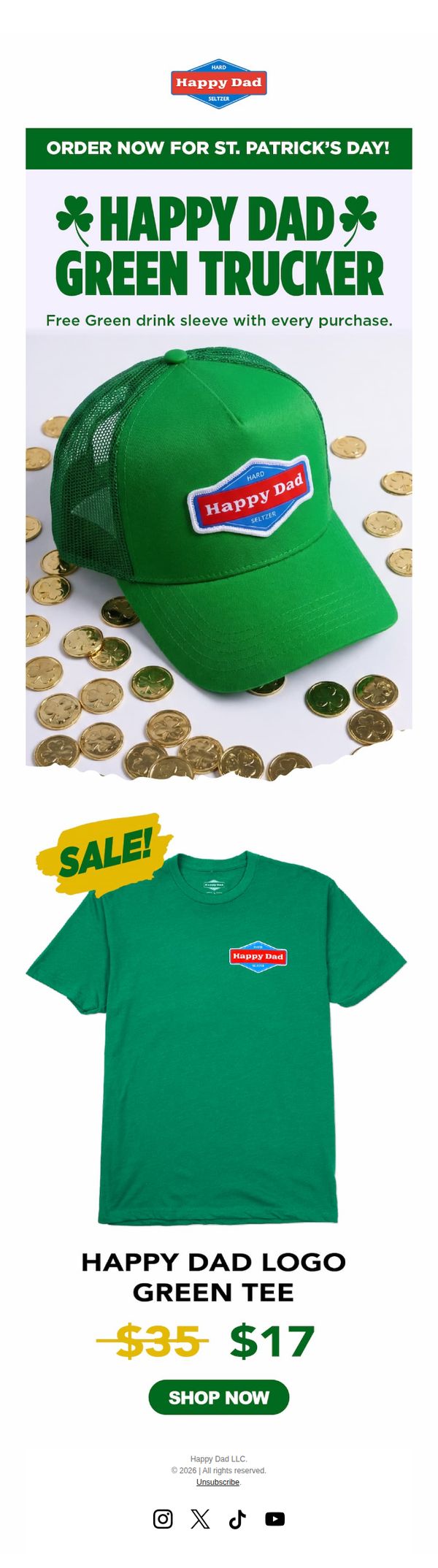 9. Happy Dad : ☘️Green Trucker Hat + FREE Drink Sleeve!