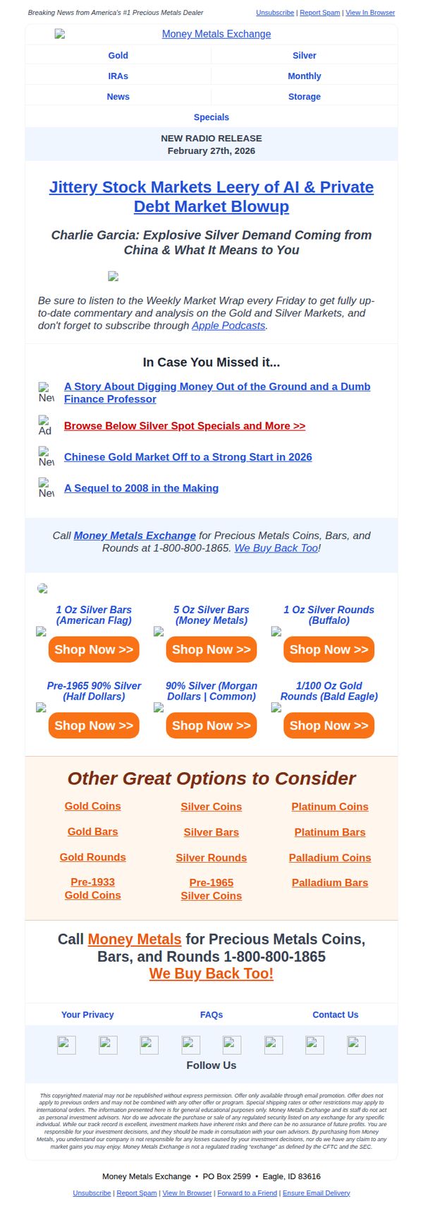 6. Money Metals: ALERT: Jittery Stock Market Driving Safe-Haven Demand