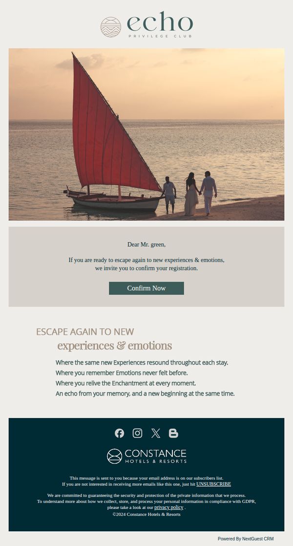 7. Constance Hotels & Resorts: Your confirmation to Echo Privilege Club