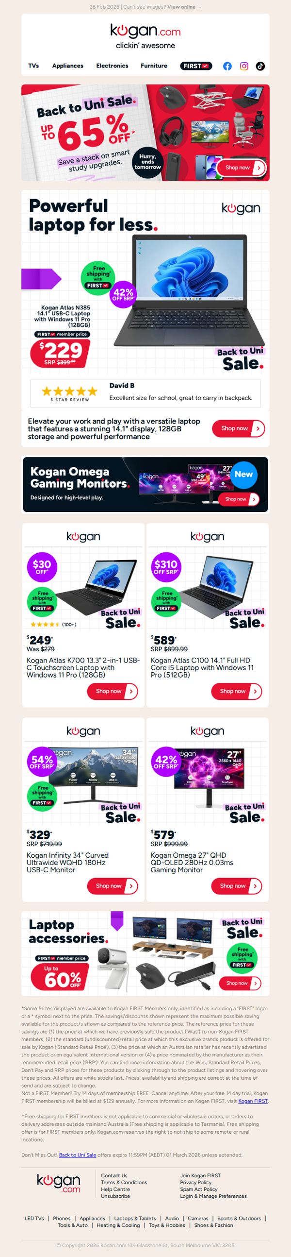 7. Kogan 14.1" USB-C Laptop ONLY $229! (42% OFF standard retail price)