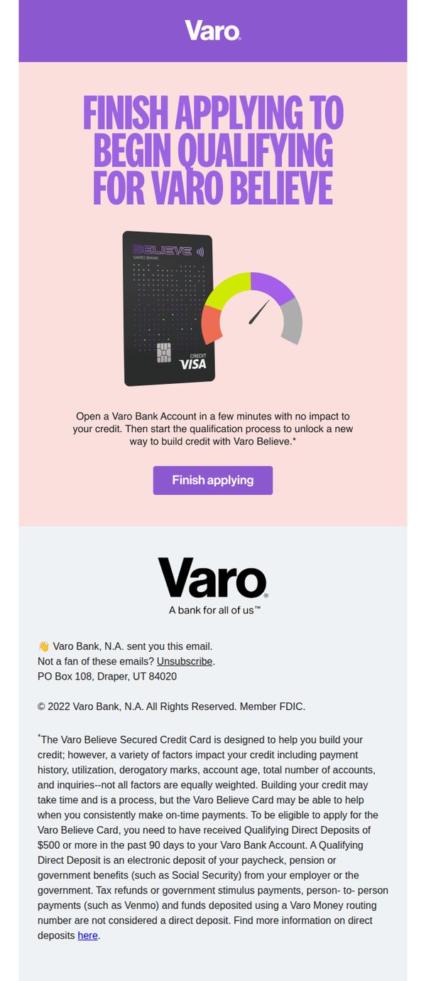 9. Finish applying to Varo and start qualifying to build your credit⚡