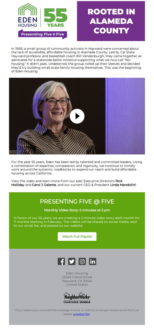 6. Presenting Five at Five Video:  Rooted in Alameda County