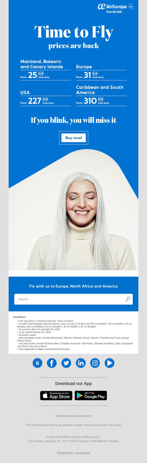 8. Air Europa: 👀 Time to Fly is back from 25 EUR