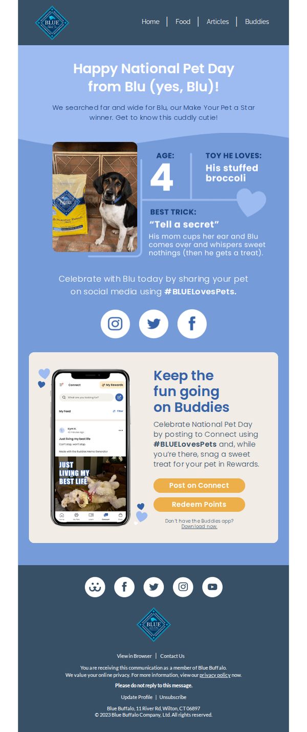 10. Blue Buffalo : Woohoo! It's National Pet Day. 🐶🐱