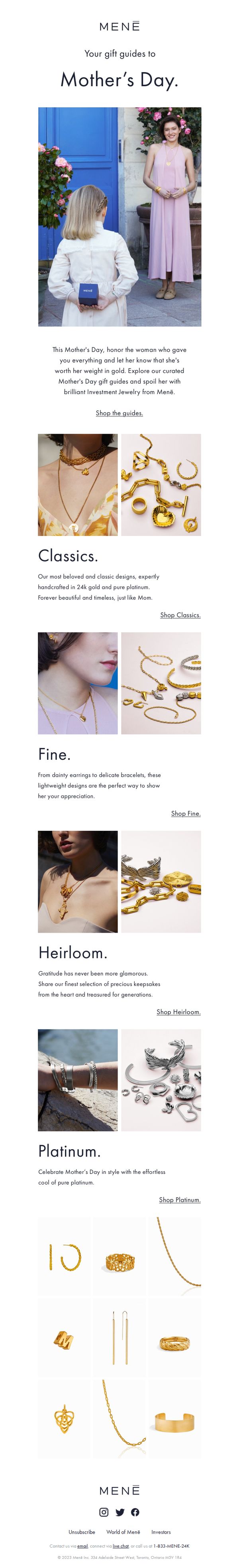 6. Menē: Mother's Day gift guides are here.
