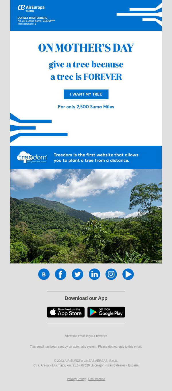 10. 🌲 Surprise with Air Europa Suma on Mother's Day