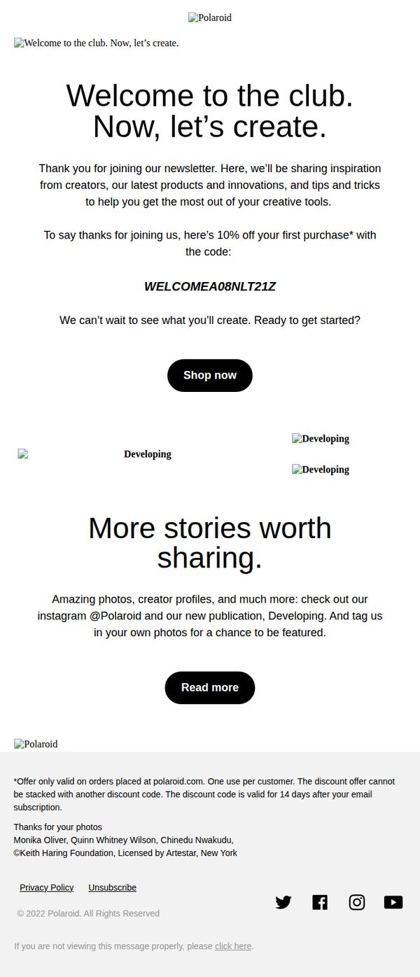 9. Polaroid: Welcome to the Polaroid newsletter