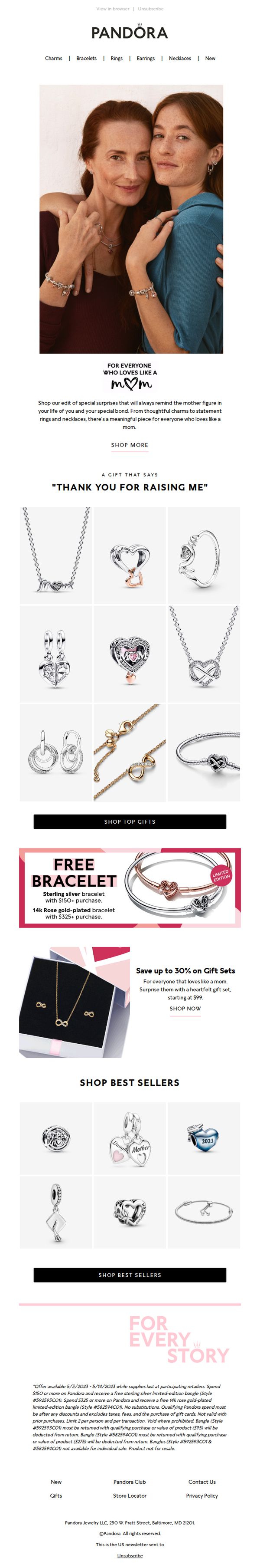 10. Pandora: 2 days left for Mother's Day delivery!