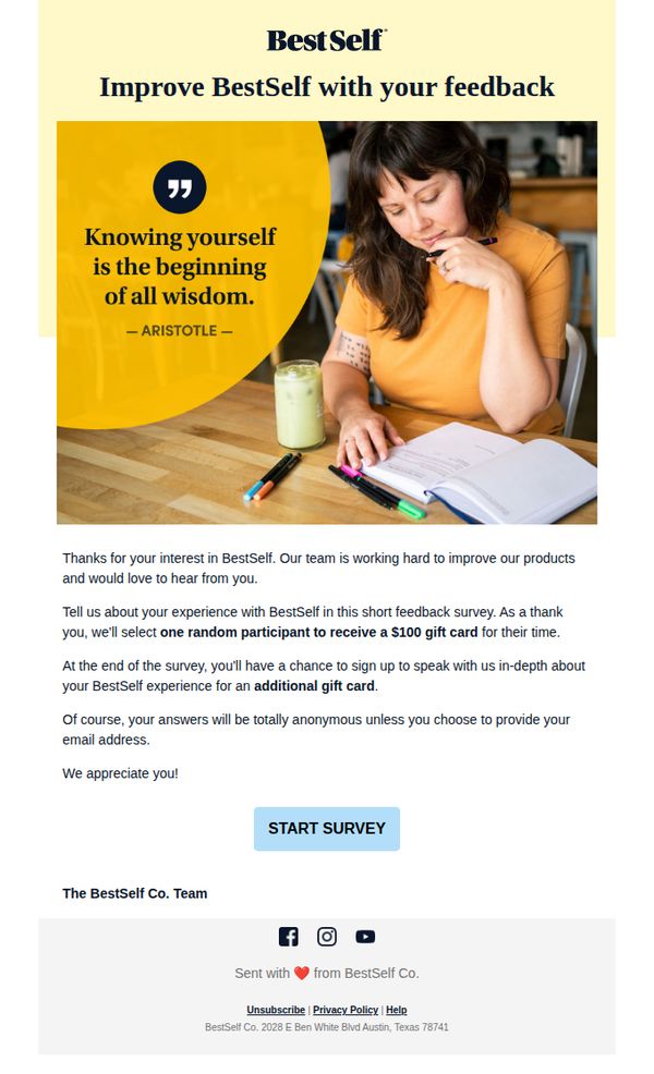 6. BestSelf Co: Share your feedback with BestSelf in a quick survey!