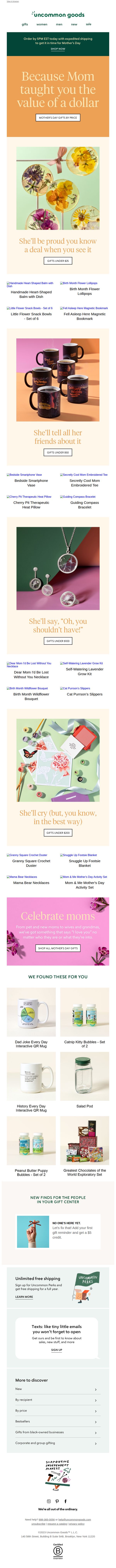 10. uncommon goods: Priceless Mother's Day gifts at every price point