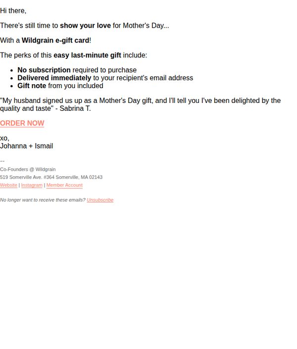 10. Wildgrain: Easy Mother's Day gift: Wildgrain e-gift card!