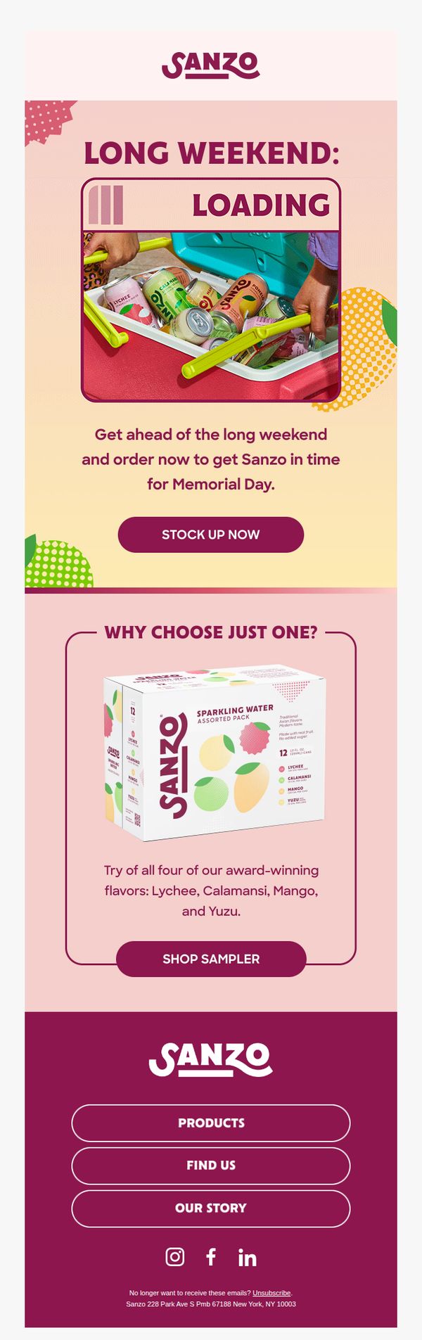 7. Sanzo: Get ready for Memorial Day!