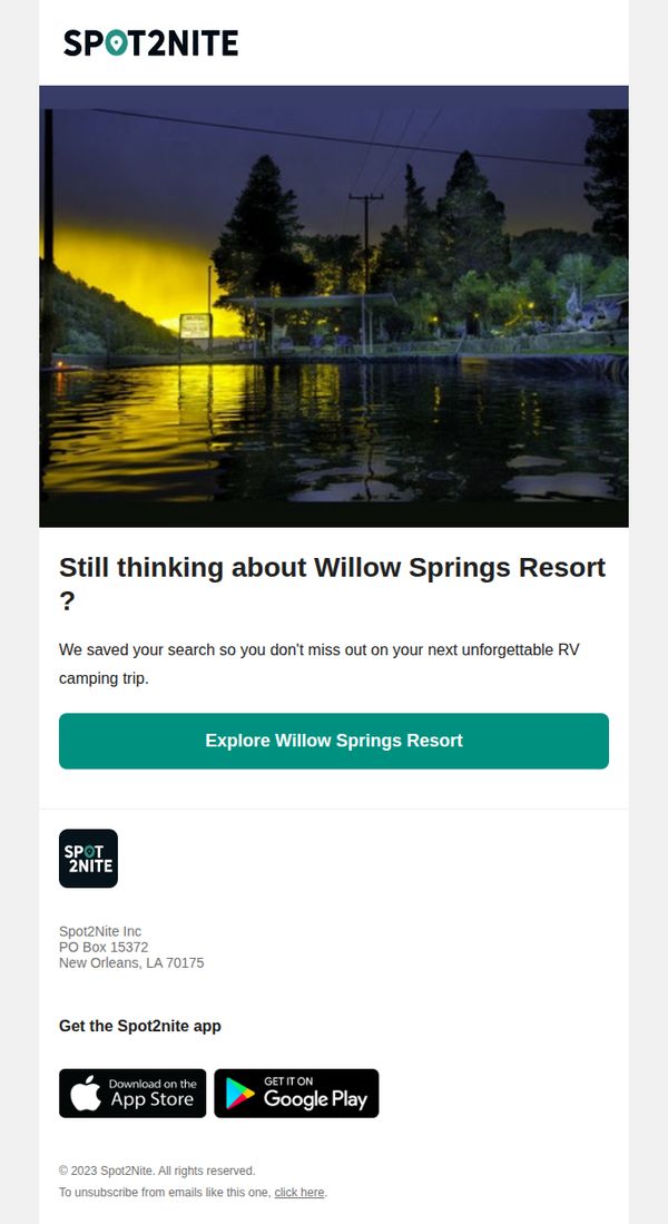7. Spot2Nite: Still thinking about Willow Springs Resort?