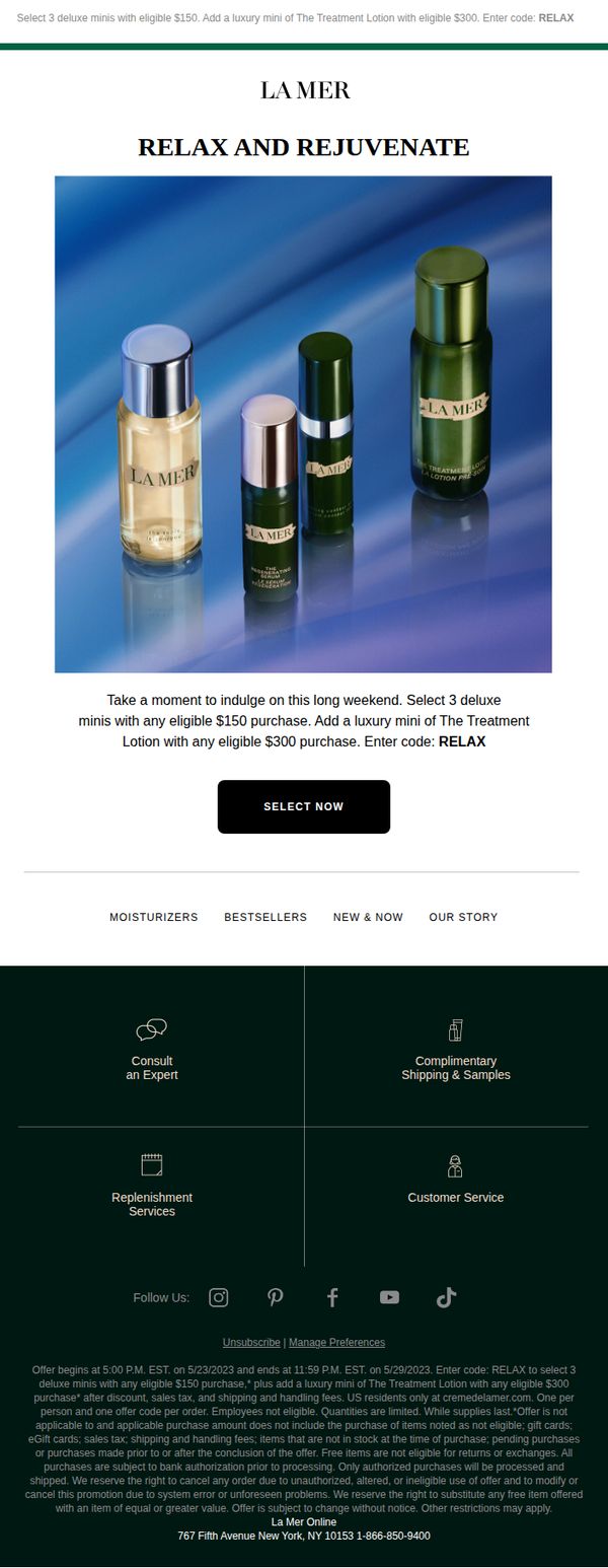 8. La Mer: Treat yourself to a Memorial Day deluxe mini trio gift