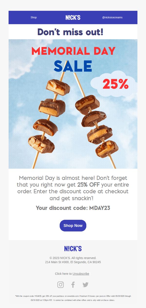 10. Nick's Ice Creams: DON'T MISS MEMORIAL DAY SALE 25% OFF! 🍫🤩