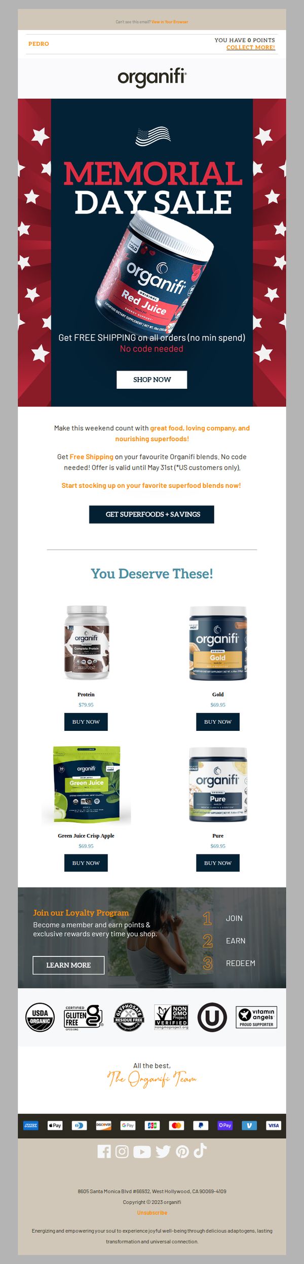 6. Organifi: SALE: Celebrate Memorial Day with Savings