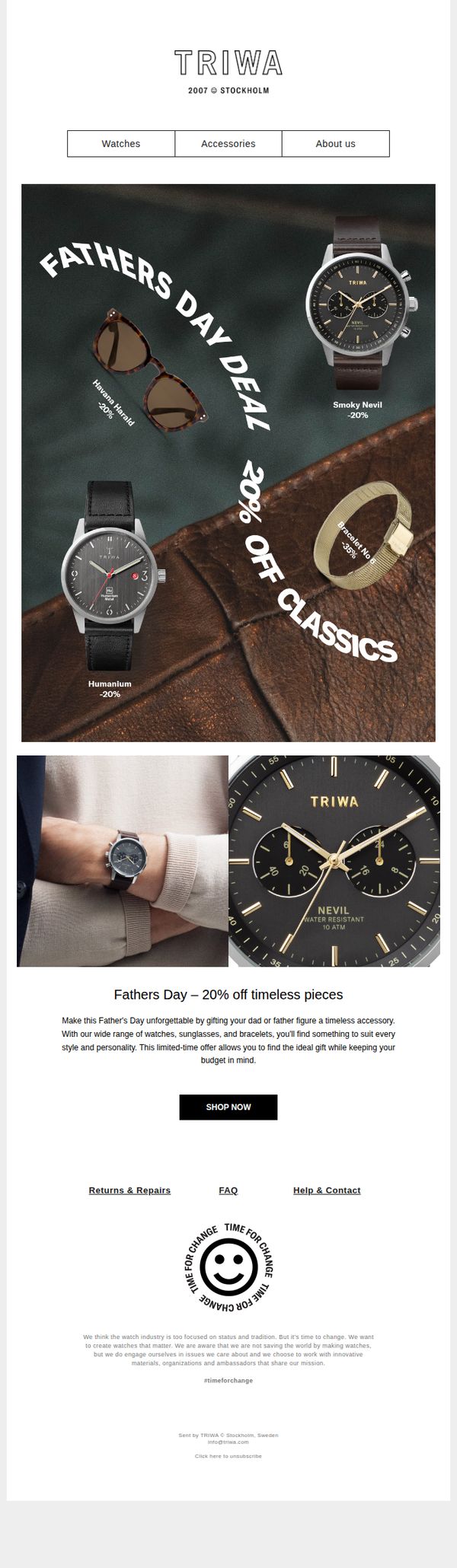 9. TRIWA: Fathers Day – 20% off selected styles 🤎