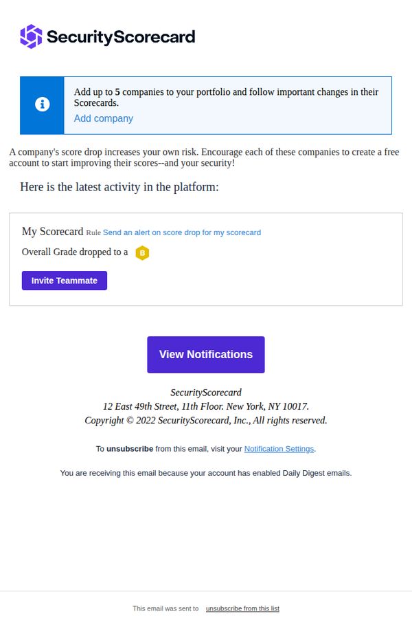 9. SecurityScorecard: New Scorecard alerts: My Scorecard - njaemail.com [SecurityScorecard Daily Digest]