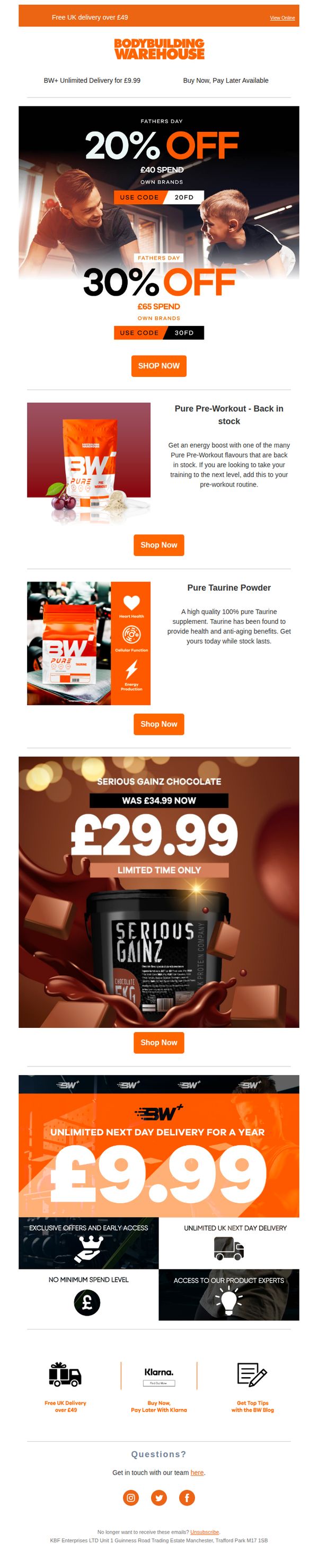 6. Bodybuilding Warehouse: Up to 30% off the best selling brands for Fathers Day