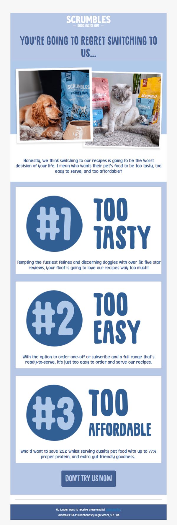 9. Scrumbles: Reasons you'll regret switching to us 🐱🐶